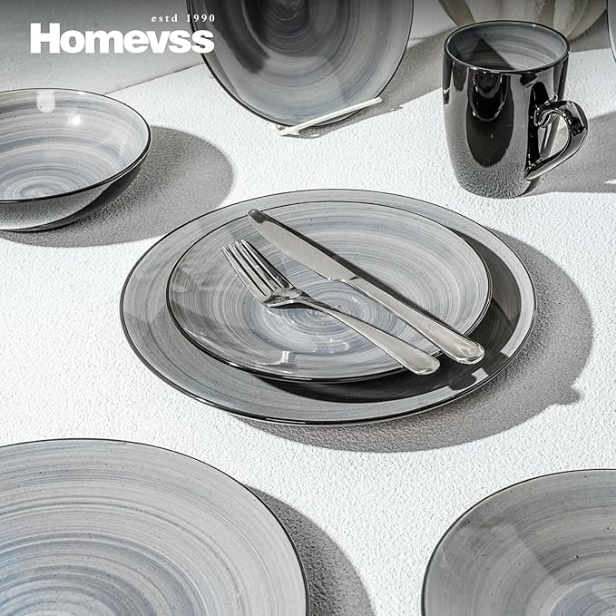 Stoneware Sonoma 16pc Dinnerware Set, Black + Speckled Spin Wash Grey