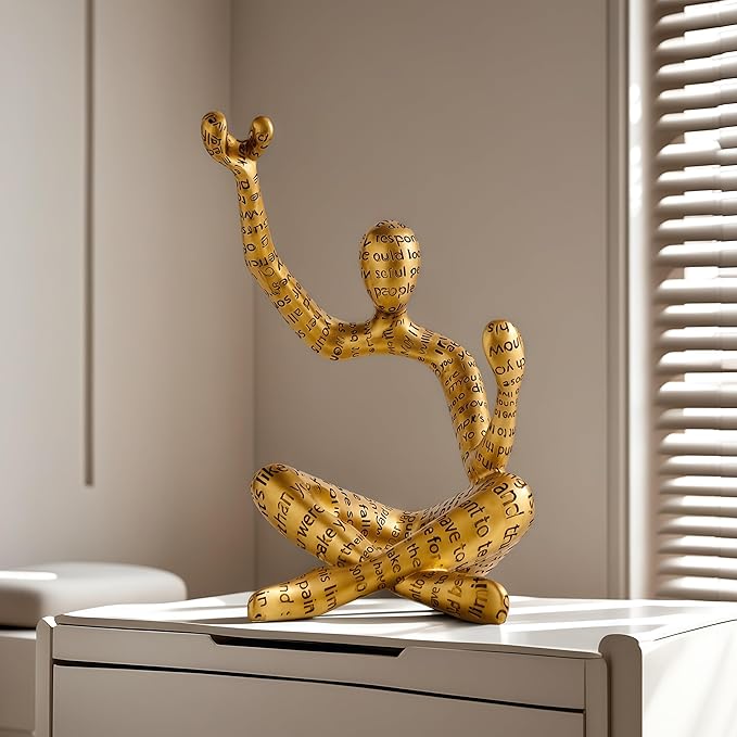 XINXUAN Abstract Wine Bottle Holder Home Decor, Resin Hollow-Out Design Decorative Wine Rack (Letter - Gold)