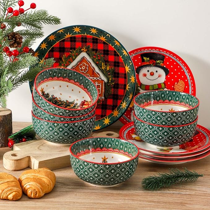 glowworm Christmas Cereal Bowls, 26 Oz Soup Bowls Set of 6 for Kitchen, Bowls Set for Rice, Oatmeal, Dessert, Dishwasher & Microwave safe