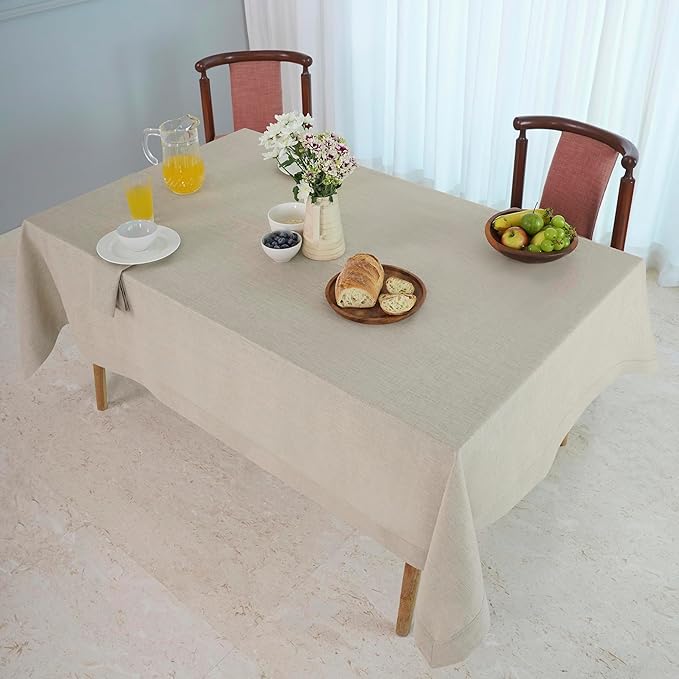 D'Moksha Homes Natural Linen Tablecloth 60 x 84 Inch - 100% Pure Linen Table Cloth for Rectangle Tables - Machine Washable Tablecloth for Valentines, Spring, Easter