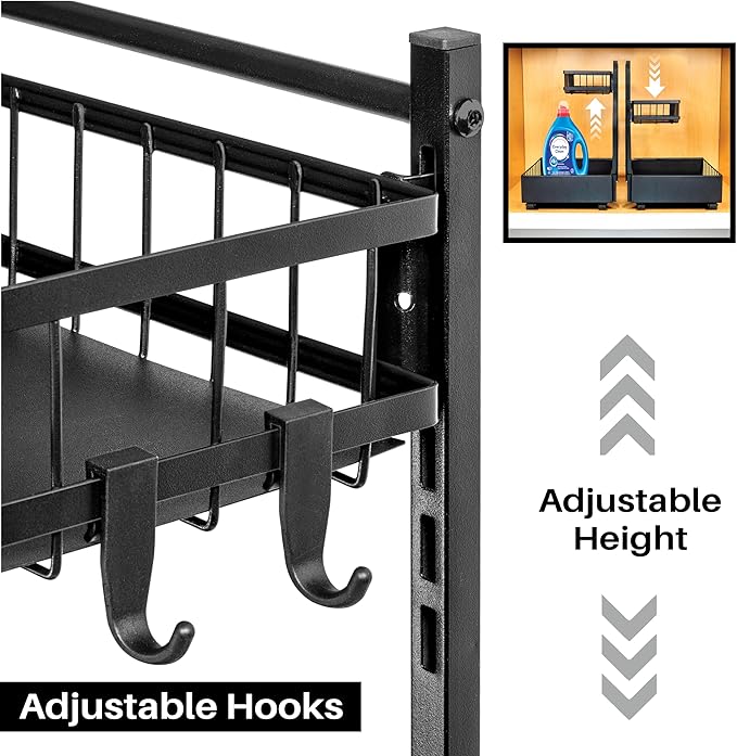 LYNK PROFESSIONAL짰 Pull Out Under Sink Kitchen Cabinet Organizer - 10" W x 14" D 2-Tier Drawer - Sliding Shelf Organizer for Cabinets and Undersink Storage Shelves - Lifetime Ltd. Warranty ??Black