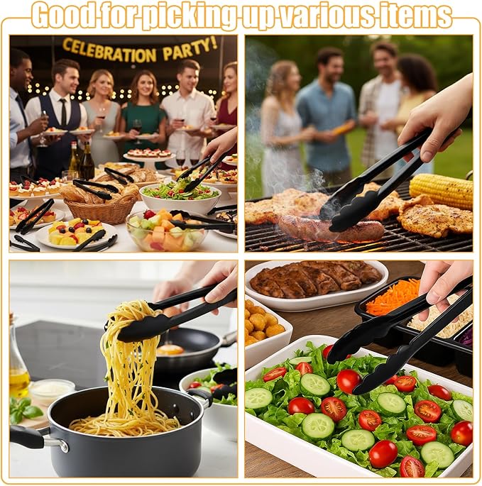 40 Pcs Plastic Tongs for Serving Bulk, 9 Inch Plastic Serving Tong Disposable, Black Kitchen Utensils Heavy Duty Salad Tongs for Food, Buffets, BBQ, Kitchen, Catering, Events and Parties