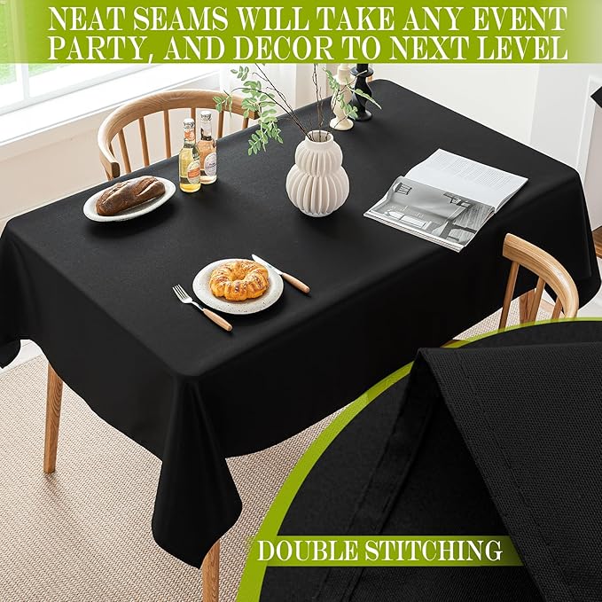 BYDOLL Table Cloth Black 60x84 Inch Tablecloth for 6 Foot Rectangle Tables Outdoor Polyester Washable Wrinkle-Free and Spillproof Tablecloth for Festival Wedding Party Camping Patio Cover
