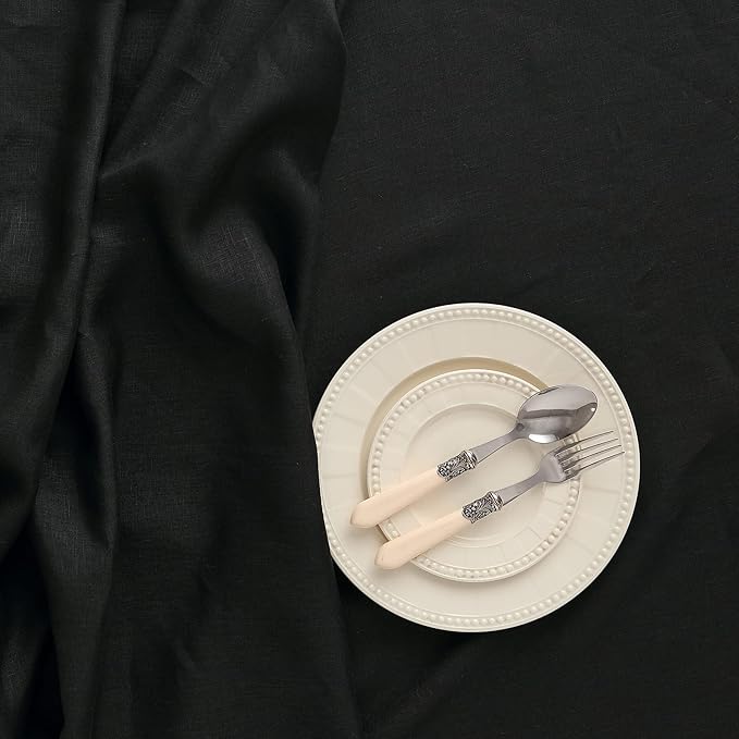 Solino Home Linen Black Tablecloth 60 x 144 Inch - 100% Pure Linen Rectangular Tablecloth - Machine Washable Table Cloth for Winter, Easter - Fete