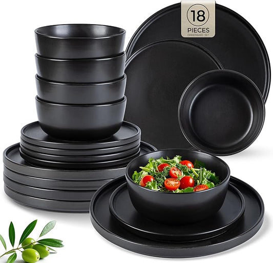 AmorArc Stoneware Dinnerware Sets for 6,Reactive Ceramic Plates and Bowls Set,Highly Chip and Crack Resistant | Dishwasher & Microwave Safe | Round Dishes Set Service for 6 (18pc)