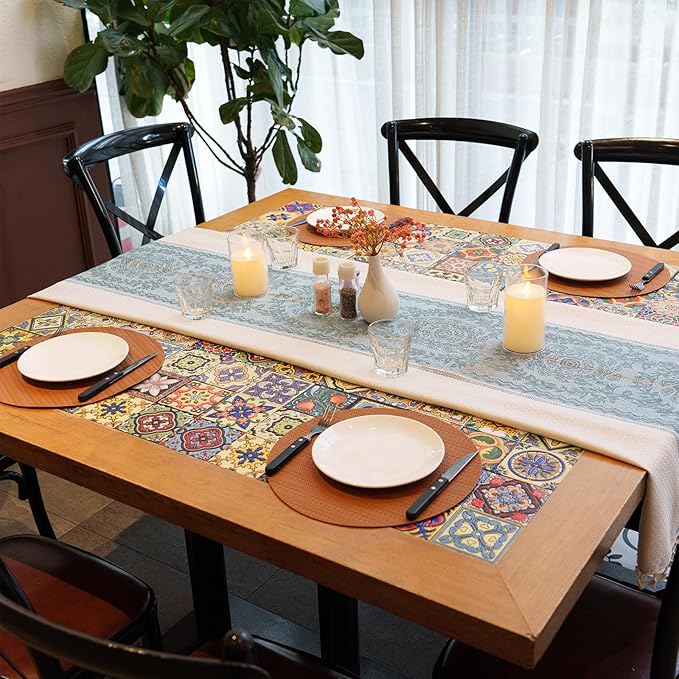 PROMATTOO Round Faux Leather Placemats Set of 6 ??13 Inch Vinyl Mats, Heat Resistant, Non Slip, Wipeable & Washable, Easy to Clean Dining Table Decor for Kitchen & Holiday Gatherings ??Cinnamon Brown