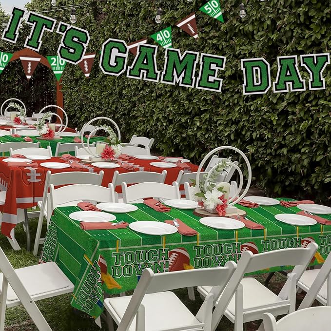 Gatherfun 2-Pack Football Decorations ??Touchdown Tablecloth Set, 54x108 Disposable Plastic Covers for Game Party, Birthday Party & Football-Themed Favors