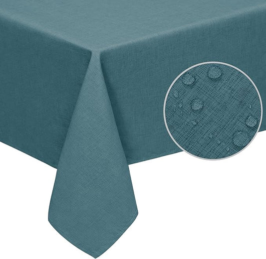Easy-Going Faux Linen Waterproof Spill-Proof Tablecloth Stain Resistant Rectangle Table Cloth Wrinkle Free Decorative Fabric for Kitchen, Dining, Party, Weddings, Restaurants (52x70 in, Turquoise)