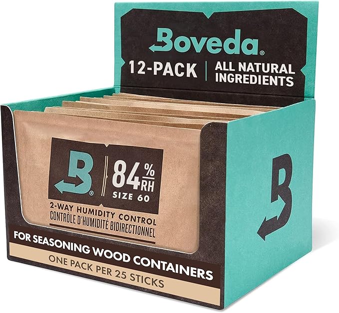 Boveda For Seasoning Two-Way Humidity Control Packs ??84% RH to Season Wood Humidifier Boxes ??Size 60 ??12 Pack ??Individually Wrapped Seasoning Packets