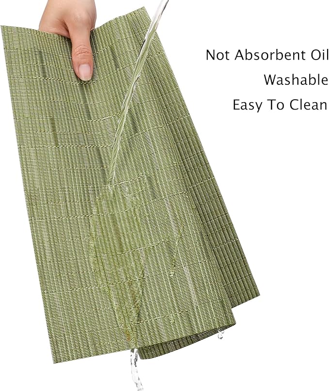 Myir JUN Placemats Set of 6, Vinyl Woven Placemats Place Mats Indoor Washable Table Mats Non-Slip Place mats for Dining Table (Green, Set of 6)