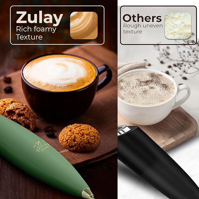 Zulay Kitchen Patented Tornado Triple Whisk Milk Frother with 4 Duracell Batteries ??Handheld Foam Maker for Coffee, Lattes, Matcha & Hot Chocolate ??Rich, Creamy Froth in Seconds