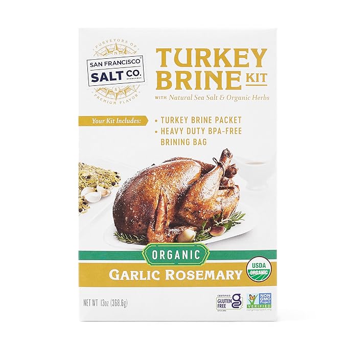 San Francisco Salt Company Organic Turkey Brine Kit ??13 oz Garlic & Rosemary Blend with BPA-Free Brine Bag ??Certified Organic & Kosher Seasoning for Whole, Smoked, Oven-Roasted, or