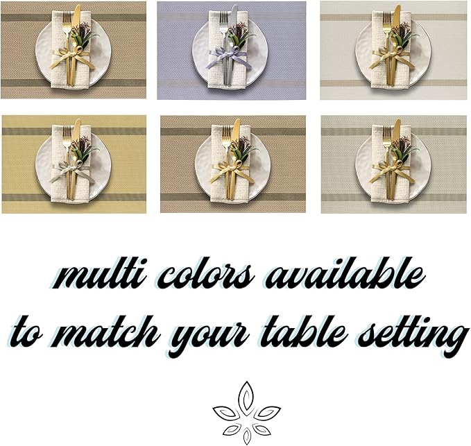 More D챕cor Dining Table Placemats, Washable Heat-Resistant PVC Vinyl Table Mats for Dining Room and Kitchen, Anti-Slip - Set of 6 - Dust Yellow