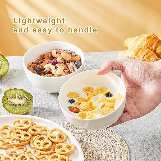 AntoKueh 5 Inch Ceramic Cereal Bowls, 16 Ounces Small Bowls Set of 6,White Dipping Bowls for Kitchen,Dessert, Fruits, Snack,Microwave and Dishwasher Safe