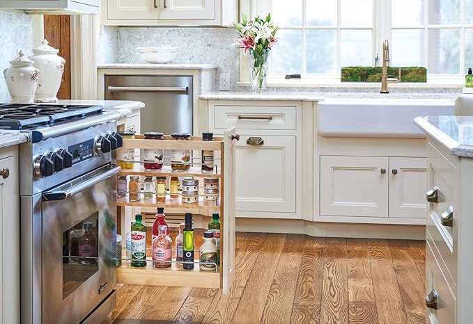 Rev-A-Shelf 8" Pullout Storage Organizer for Base Kitchen/Bathroom Cabinets with Soft-Close Full Extension Slides and Adjustable Shelves, 448-BCSC-8C