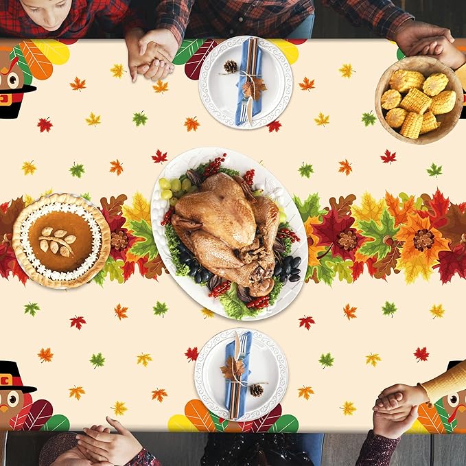 QZYL 3 Pack Thanksgiving Tablecloths, 54" x 108" Fall Disposable Table Cloth, Maple Leaves Turkey Tablecloth Rectangle Plastic Tablecover, Thanksgiving Table Decor Fall Decorations for Home