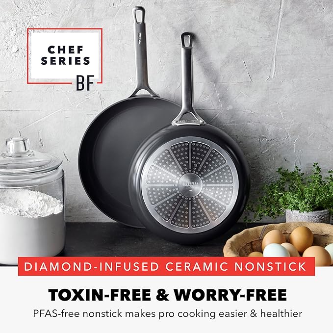 GreenPan x Bobby Flay 10??& 12??Hard Anodized Ceramic Nonstick Frying Pan Set, PFAS-Free, Induction Compatible Skillets, Oven & Broiler Safe to 600?F, Dishwasher Safe, Black