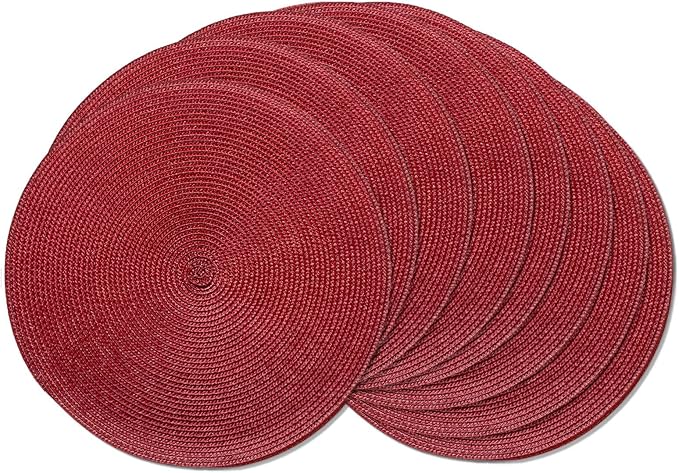AHHFSMEI Round Braided Placemats 15 Inch Round Table Mats for Dining Tables Natural Woven Heat Resistant Place mats Set of 8 (Burgendy Red,8)