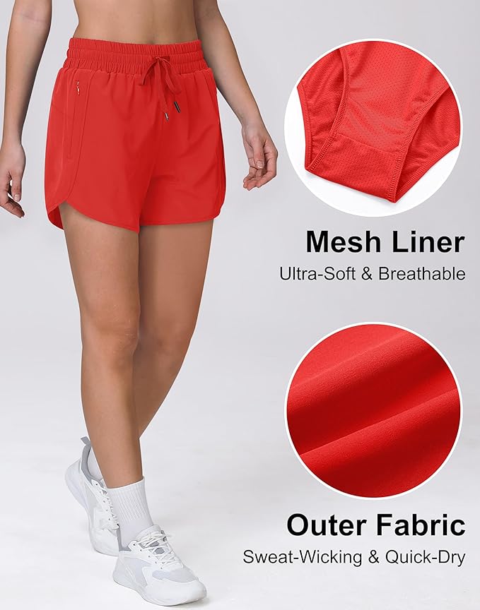 Women's 5" Running Shorts Quick Dry Sporty Athletic Gym Workout Shorts with Zipper Pockets Liner