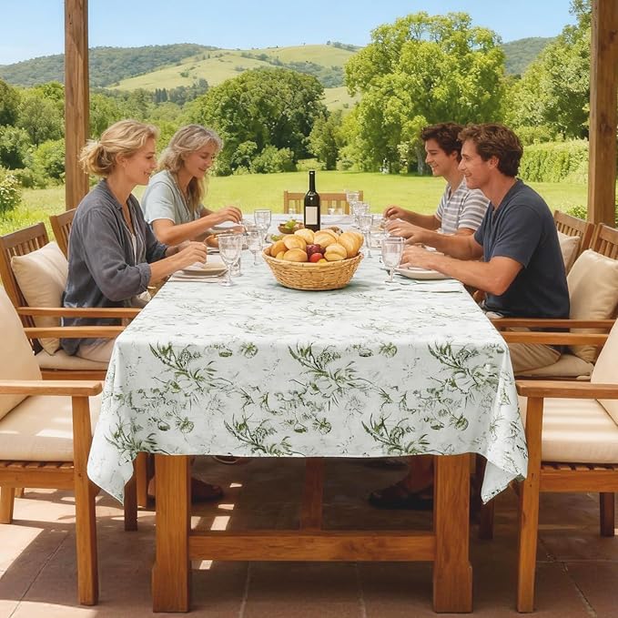 H.VERSAILTEX Linen Table Cloths Floral Printed Tablecloth Spill-Proof Waterproof Table Cover for Dining Buffet Feature Soft and Thick Fabric Wrinkle Free, 60 x 60 Inch, Vintage Botanical - Green