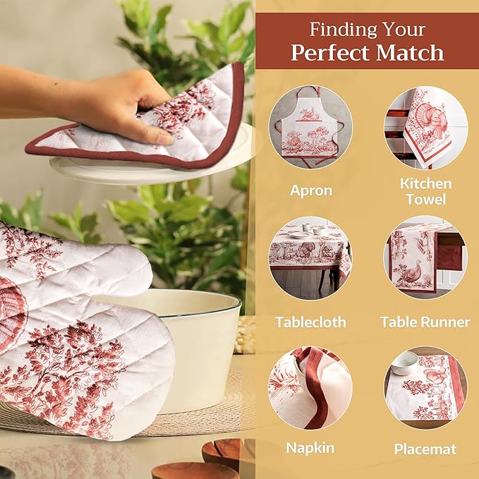Maison d' Hermine Pot Holders 100% Cotton Heat Resistant Potholders 8" x 8" Hot Pads with Loop for Thanksgiving Christmas Decorations BBQ Cooking Handling Hot Pans (Pack of 1, Holy Jouy - Brown)
