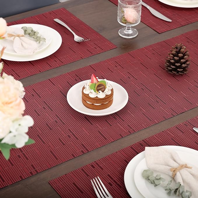 Myir JUN Table Runner, Vinyl Table Runner Indoor 72 Inch Long Arbitrarily Cropped Runner for Table Heatproof for Home Party (Red, 12 x 72 inch)