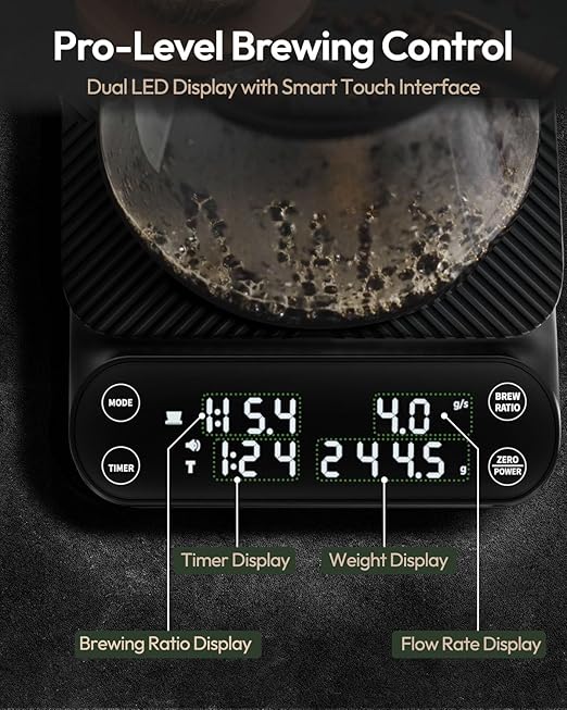 Maestri House S3 Coffee Scale with Timer, 3kg/0.1g Rechargeable Digital Scale, 3 Brew Modes, Adjustable Ratios & Flow Rate Display, Barista-Grade for Pour-Over, Espresso, French Press ??Black
