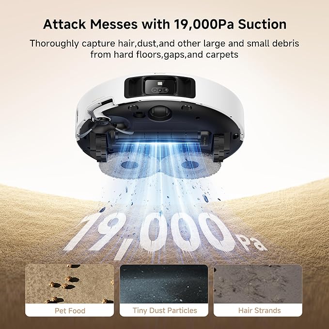Mova P50 Pro Ultra Robot Vacuum and Mop, 19,000Pa Suction with Anti-Tangle Brush, Removable & Liftable Mop for Carpet & Floor, 167??Mop & Washboard Self Drying & Cleaning, Auto Empty & Refill