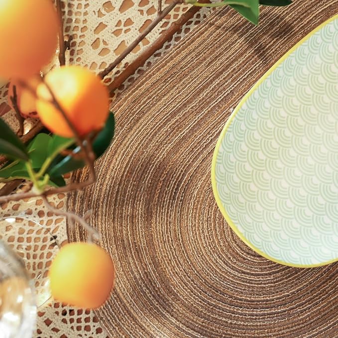 Noctiflorous Oval Braided Placemats Set of 6 Woven 12x18 Inch Non Slip Washable Heat Resistant Place Mats Round Tablemats for Dining Kitchen Party Daily Table Decor Dinner Mats (Brown, 6)