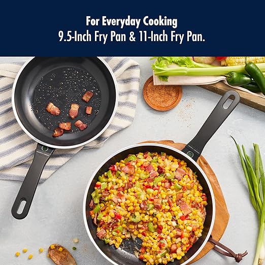 HENCKELS x EMERIL Lagasse Nola 2-pc Nonstick Frying Pan Set, 9.5-inch and 11-inch Frying Pan, Heavy-Gauge Aluminum for Fast, Even Heat Cooking, Made in Italy, Black