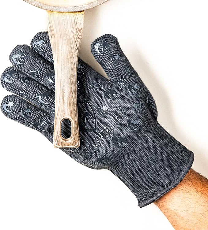 Oven Gloves with Fingers - 932째F Extreme Heat Proof and Cut Resistant Mitts for Kitchen, BBQ, Grill, Baking, Fire Pit - EN407 Certified with Non-Slip Silicone Grip and Cotton Lined for Comfort