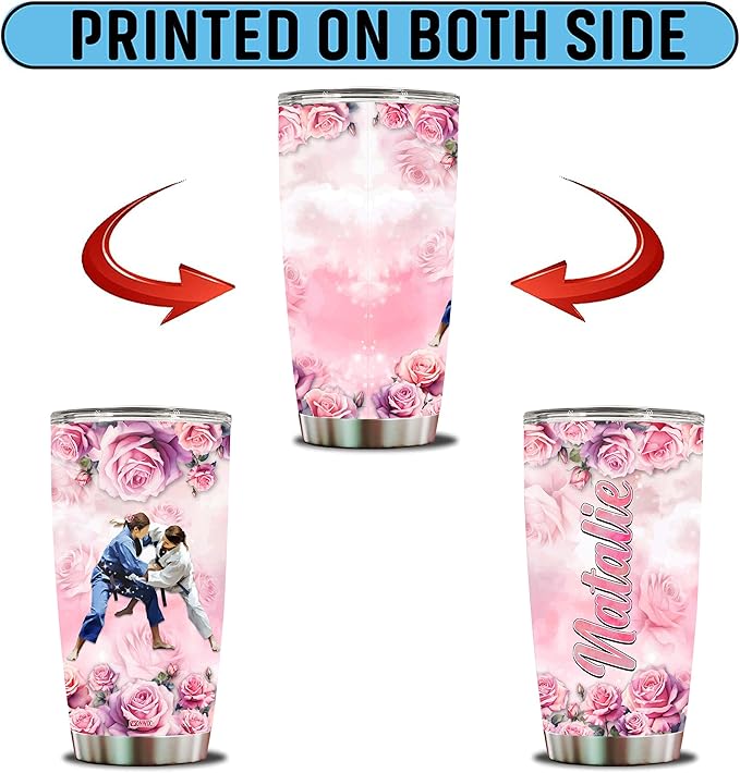 WONWIX Personalized Judo Tumbler Gift for Women, 20oz Stainless Steel Insulated Water Bottle Travel Mug Cup, Perfect Gifts for Girls, Wife, Daughter, Christmas, Birthday, Mother's Day, Valentine