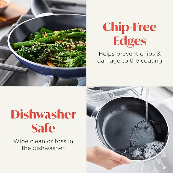 Deco 8??Nonstick Frying Pan Skillet, Made in Italy, Diamond Ceramic PFAS-Free, Dishwasher & Metal Utensil Safe, Durable Gloss Enamel Finish, Stay-Cool Handle, High Walls-Extra Room, Blue