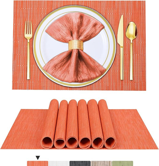 BETEAM Placemats Set of 6, Woven Vinyl Placemat for Dining Table Washable Wipeable Kitchen Place Mats Durable Indoor Outdoor Table Mats