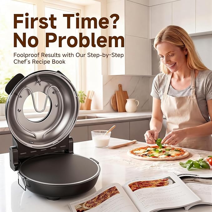 SEMSCHEF 12-Inch CrustyBake Beginner's Glazed Stone Pizza Oven: Quick 800째F Heating, Easy-Clean Design, Recipe Book & All Tools Included - Perfect for First-Time Pizza Makers at Home