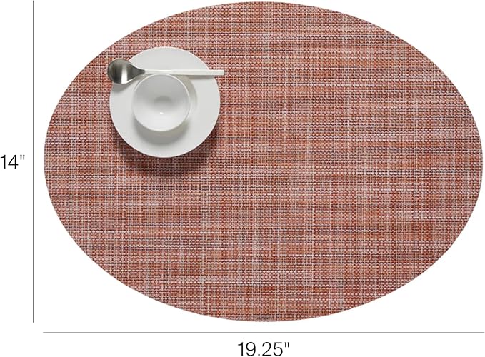 Chilewich Mini Basketweave Placemats in Cinnamon - Set of 4 - Easy Care Woven Tabletop Textiles - Indoor/Outdoor - 19.25" x 14" Oval