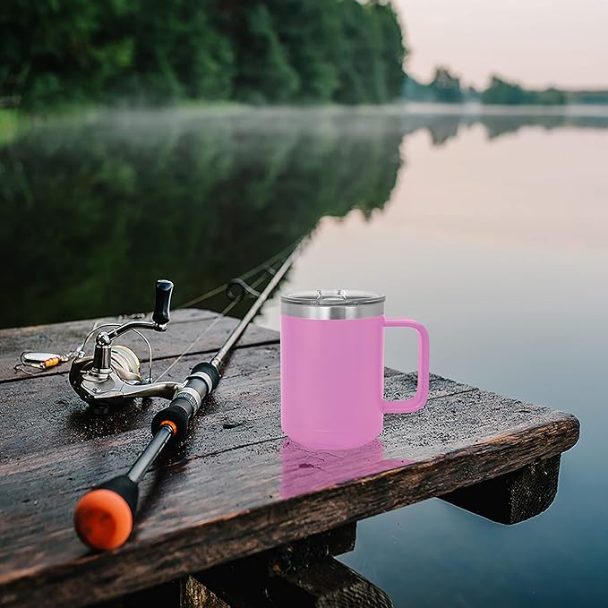 Clear Water Home Goods - (Bulk Pack of 12-15 oz Double Wall Coffee Mug with Lid and Handle, Double Insulated Stainless Steel Travel Tumbler Cup - Powder Coated - Light Purple