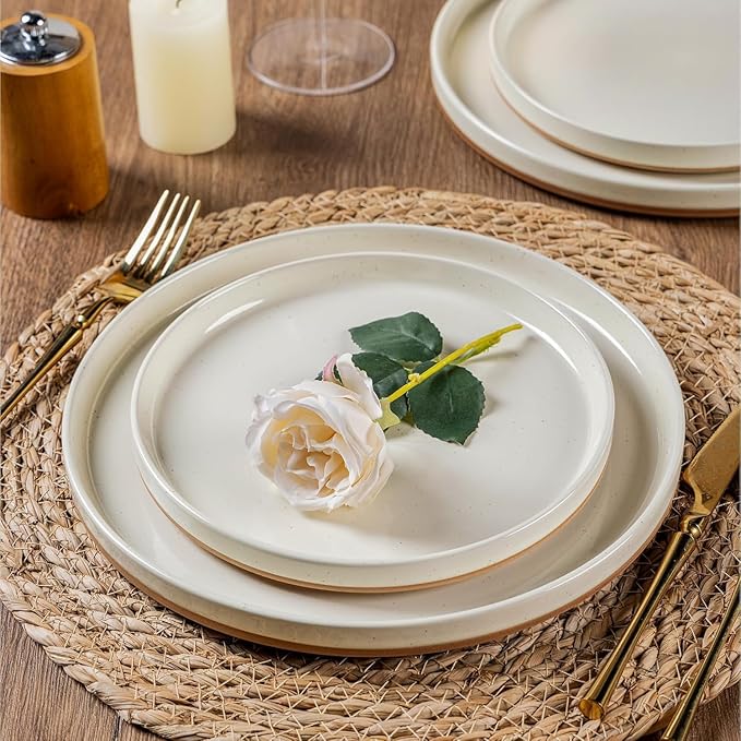 AmorArc Ceramic Dinnerware Set for 6 | Speckled Stoneware Plates and Bowls with Rustic Terracotta Underside| Scratch Resistant,Dishwasher & Microwave Safe Dishes Sets- 18pcs Beige
