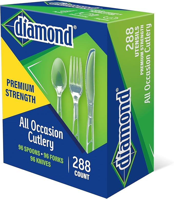 Diamond짰 All Occasion Clear Disposable Cutlery Set 288 Count (288 Cutlery Set)