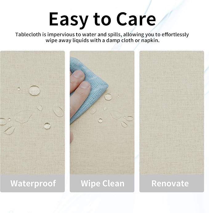 Easy-Going Faux Linen Waterproof Spill-Proof Tablecloth Stain Resistant Round Table Cloth Wrinkle Free Decorative Fabric for Kitchen, Dining, Party, Weddings, Restaurants (60 in-Round, Beige)