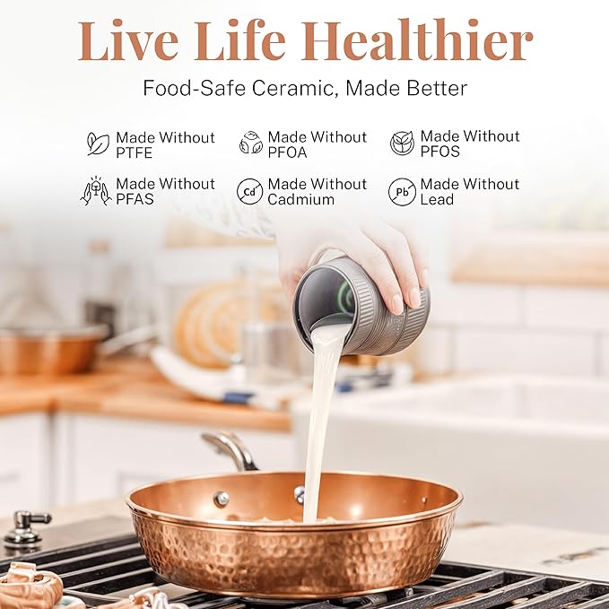 GOTHAM STEEL 4 Qt Saute Pan with Lid, Large Nonstick Skillet for Cooking, 12??Hammered Deep Frying Pan, Family Sized Pans, Ceramic Coating for Sauce, Induction Ready Oven & Dishwasher Safe, Non Toxic