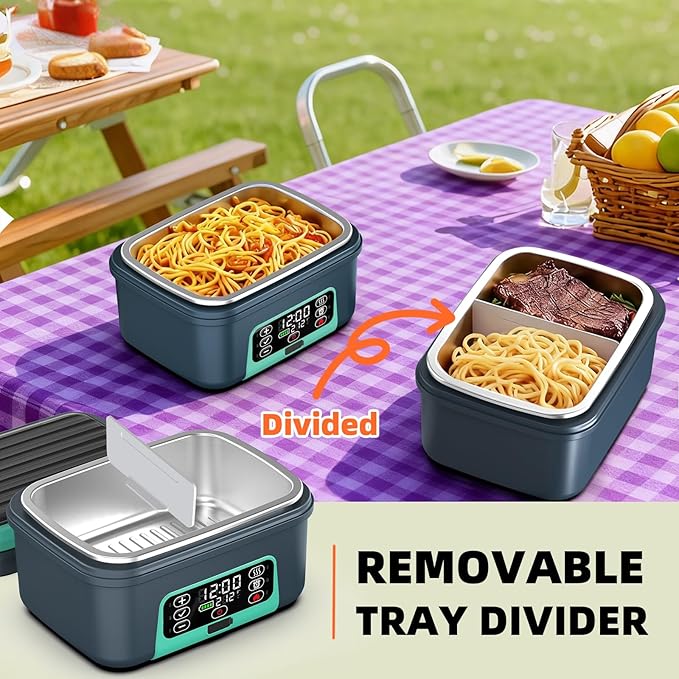 XL 6.3-Cups Cordless Electric Heated Lunch Box for Adults, 20000mAh Rechargeable Battery Powered Smart Self Heating Lunchbox for Men Women, 100W Food Warmer for Trucks Driver Travel Office Worker