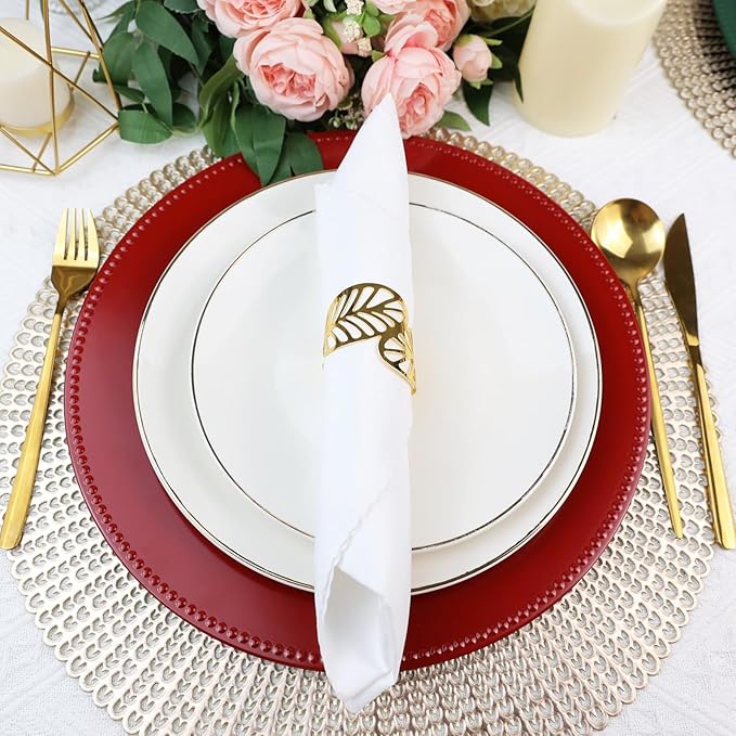 Set of 12 Red Charger Plates with Beaded. 13" Reusable Plastic Table Chargers for Dinner Plates