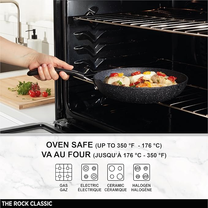 Starfrit The Rock 24 cm (9.5") Non-Stick Fry Pan - Durable Forged Aluminum - Oven Safe - PFOA Free - Easy to Clean - Black
