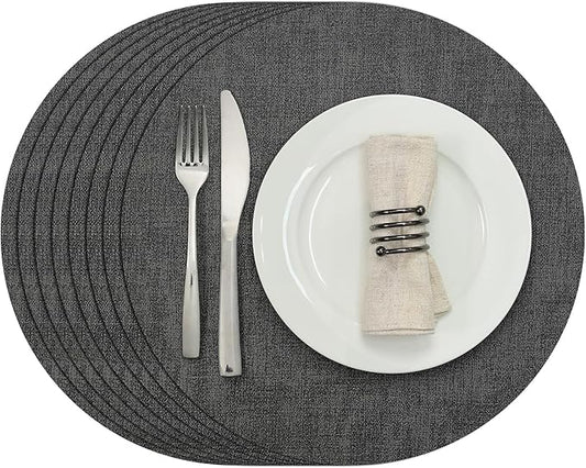 Myir JUN Round Placemats Dual Sided, Faux Leather Place Mats Set of 4 Indoor Placemats for Dining Table Outdoor Placemats Non-Slip Washable Table Mats (Set of 8, Gray)