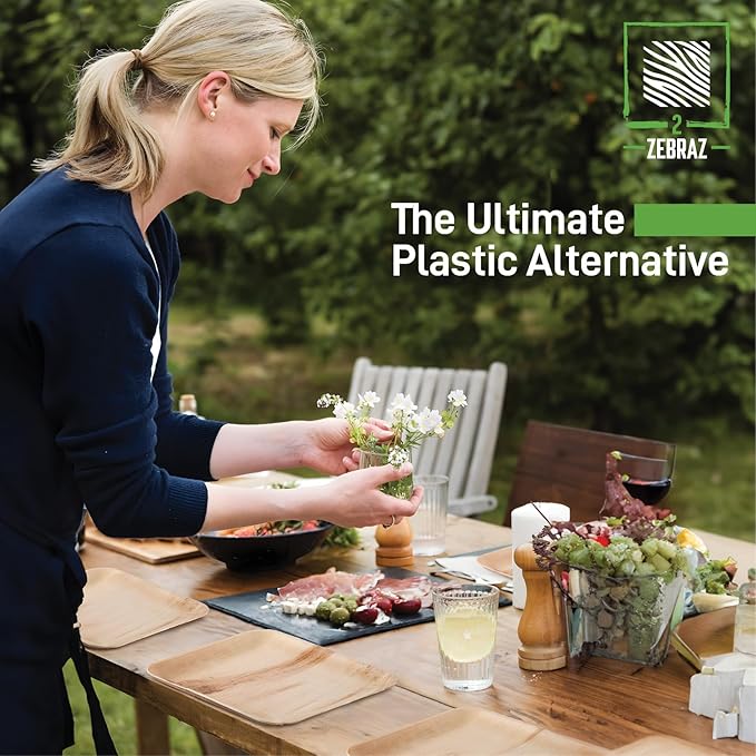 Premium 10??Palm Leaf Disposable Plates ??Set of 50, Heavy-Duty Dinner Plates, Natural Plastic Alternative, Compostable & Microwave Safe for Weddings, Parties & Events