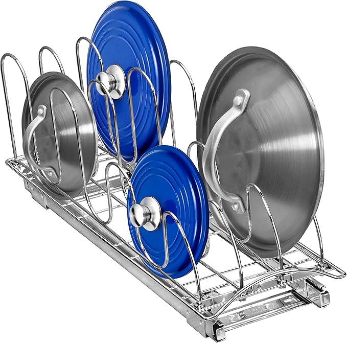 LYNK PROFESSIONAL짰 Pull Out Pot Lid and Cookie Sheet Organizer Rack for Cabinet - Lifetime Ltd. Warranty - Sliding Kitchen Organizers ??Pans, Pots, Lids, and Tray Storage - 7.25 wide x 21 inch, Chrome