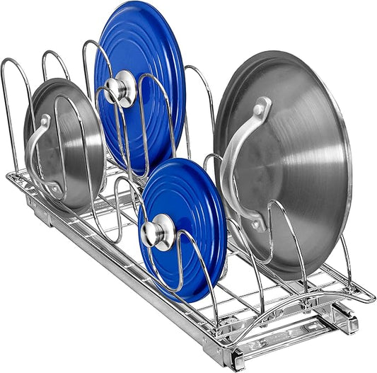 LYNK PROFESSIONAL짰 Pull Out Pot Lid and Cookie Sheet Organizer Rack for Cabinet - Lifetime Ltd. Warranty - Sliding Kitchen Organizers ??Pans, Pots, Lids, and Tray Storage - 7.25 wide x 21 inch, Chrome