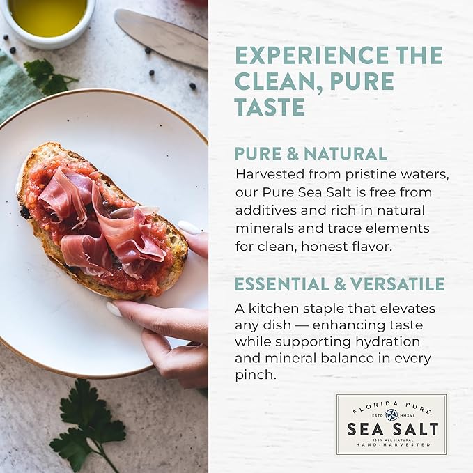 Pure Sea Salt by FLORIDA PURE - 80+ Mineral, Natural, Unrefined, Non Iodized, Addititive-free - for Baking, Cooking, Seasoning & Enhancing Taste - Pure Hand-harvested Flaky Sea Salt (3 oz. Pouch)