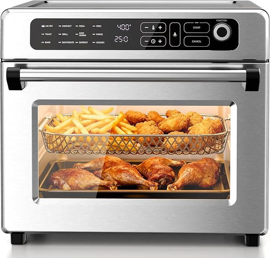 Kismile 25QT Air Fryer Toaster Oven Combo, 12-in-1 Large Countertop Convection Airfryer Oven, 70??50?? Bake, Roast, Reheat, Broil, Fits 12??Pizza, Includes Full Accessories, Stainless Steel(Silver)
